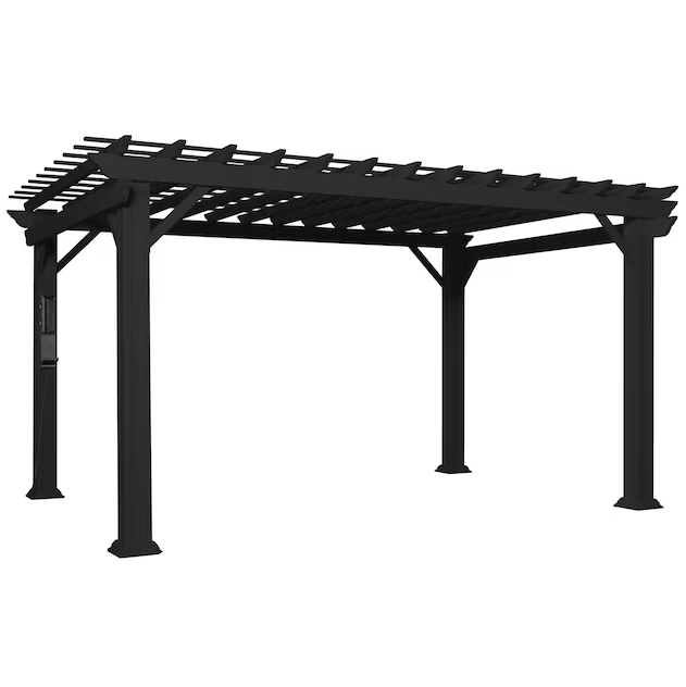 Stratford 16 Ft. X 12 Ft. Black Steel Traditional Pergola with Sail Shade Soft Canopy