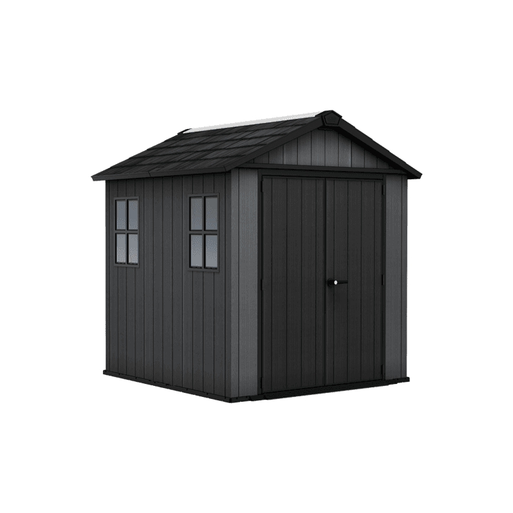 Keter Newton Plus Vertical 7 x 7.5 ft Apex Plastic Garden Shed with Floor & 2 Windows – Grey