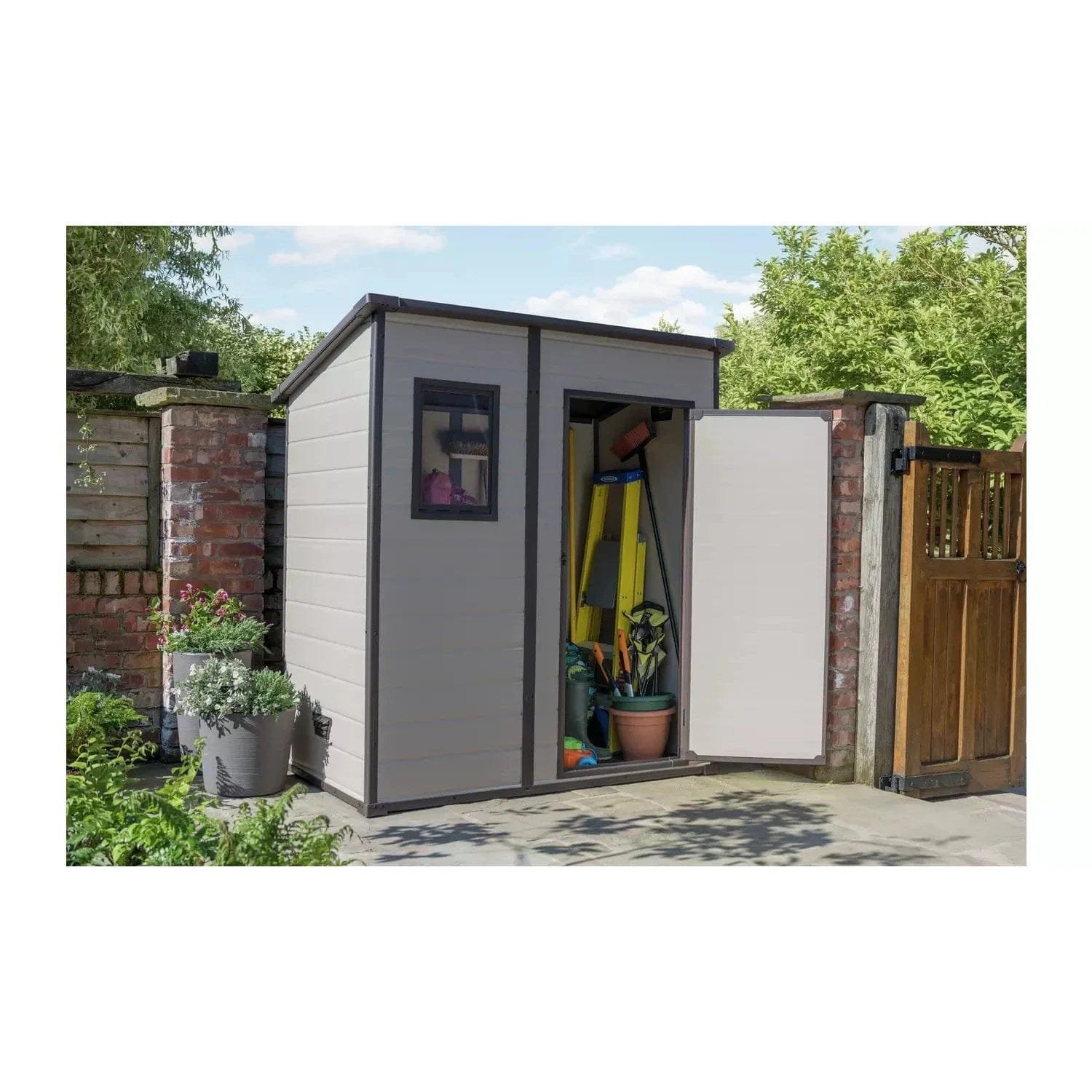 Keter 6′ x 4′ Manor Plastic Pent Garden Storage Shed – Beige