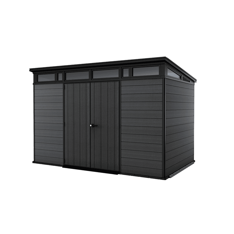 Keter Artisan 7x11 ft Pent Plastic Garden Shed with Floor & Window – Dark Grey