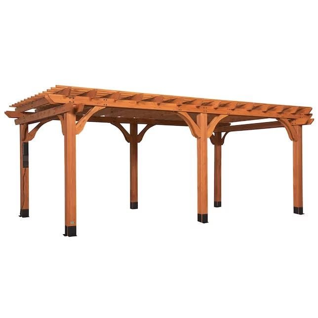 Beaumont 20 ft. x 12 ft. Light Brown Traditional Outdoor All Cedar Wood Patio Pergola Shade Structure with Electric